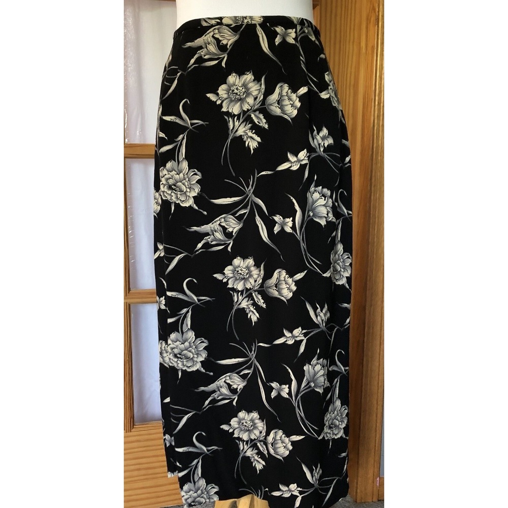 Vtg Chelsea Campbell Floral Midi Skirt Women's 12 Black Rayon USA Made Boho Goth